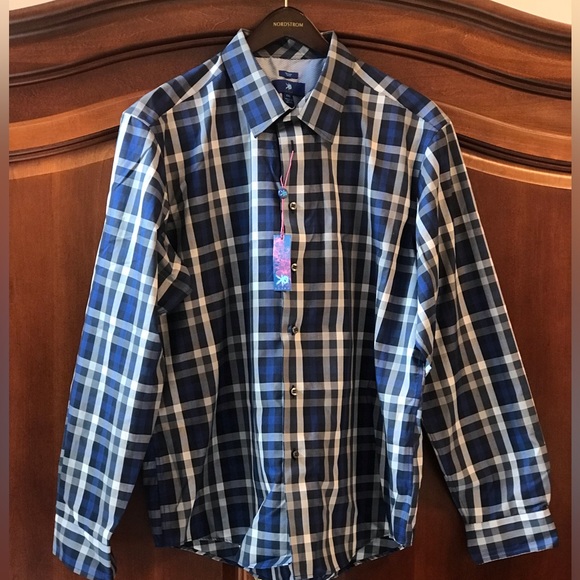 Mens EGARA Shirt from Men’s Wearhouse Blue Silver checkered size XXL - Picture 11 of 13